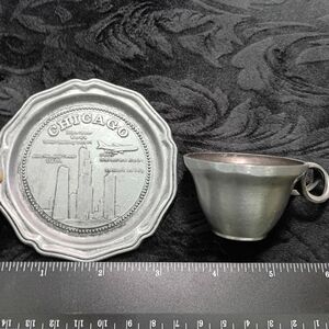 Lot Of 2- Vintage Chicago Mini  Pewter Saucer & Cup Souvenir Made In USA